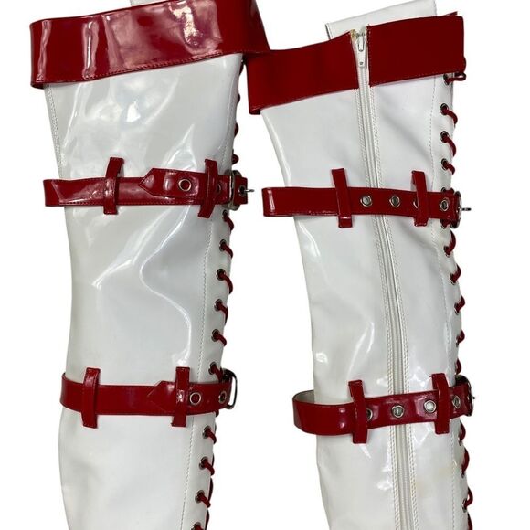 Funtasma Medic boots 6 Pleaser Wht/ Red lace up, zip, buckles - Picture 3 of 9